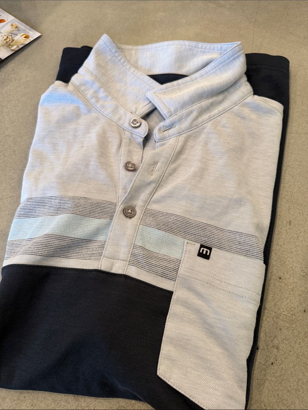 Travis Mathew Light Blue & Navy Zip-Up Henley Sweater